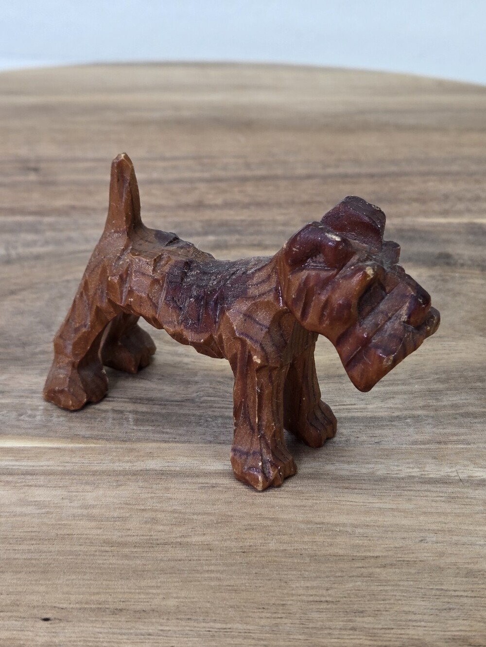 VTG Carved Wood Terrier Dog Figurine Miniature Scottie Schnauzer Folk Art Mini